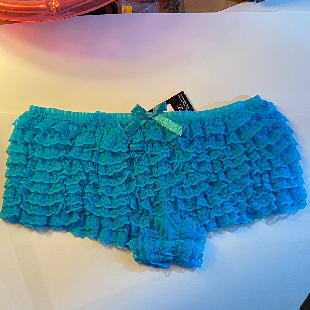 Blue Ruffled Lace Women Shorts by Leg Ave, one size fits most